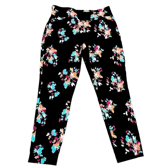 Women’s Versona Black Floral Stretch Pants Size 0 - Picture 1 of 5